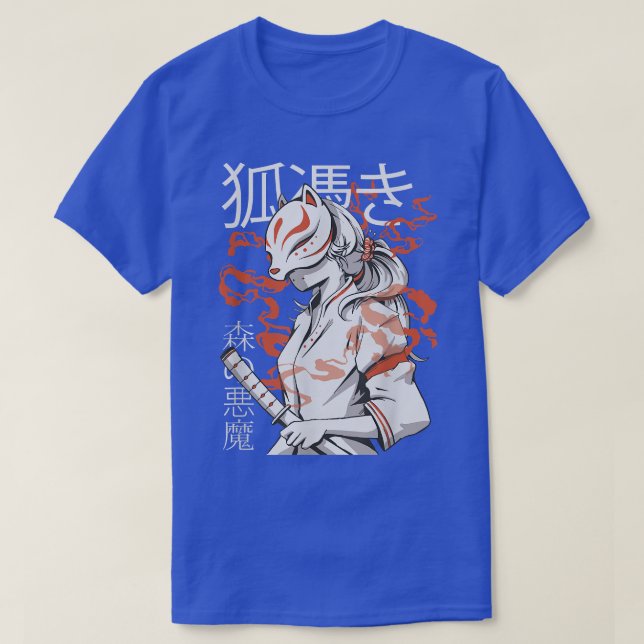 Japan Anime Mask Kitsune, Forest Devil Style Samur T Shirt (Design framsida)