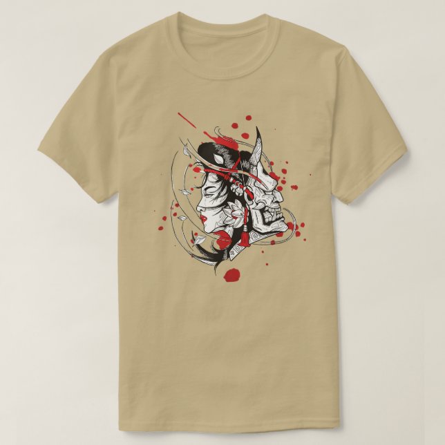 Japan Anime Mask Kitsune Samurai Demon Oni Yandere T Shirt (Design framsida)