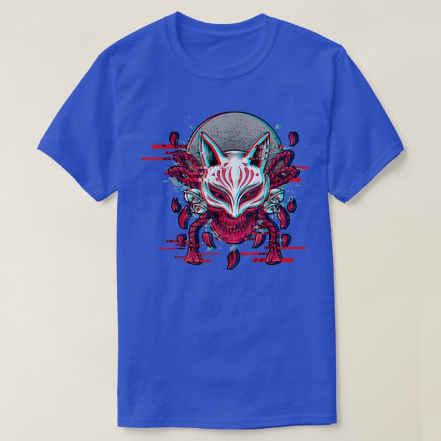 Japan Anime Mask Kitsune Samurai Demon Oni Yandere T Shirt (Design framsida)