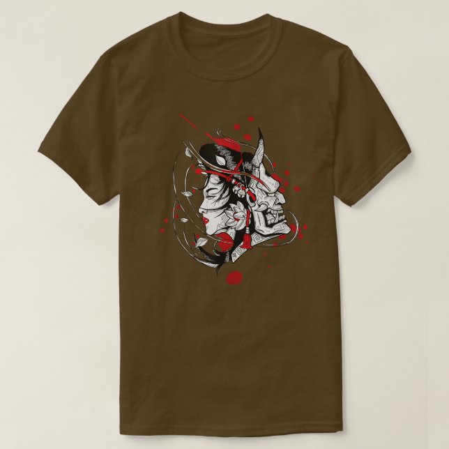 Japan Anime Mask Kitsune Samurai Demon Oni Yandere T Shirt (Design framsida)