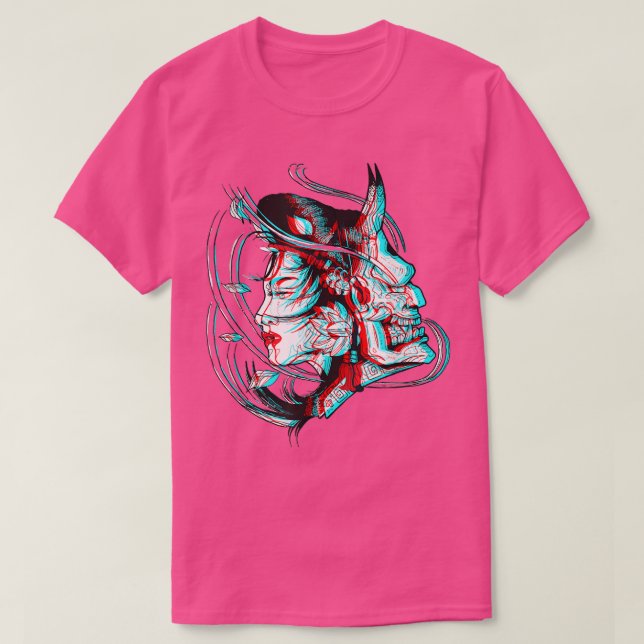 Japan Anime Mask Kitsune Samurai Oni Vaporwave (2 T Shirt (Design framsida)