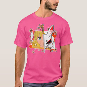 Japan Anime Mask Kitsune Stil Samurai Oni Katana T Shirt