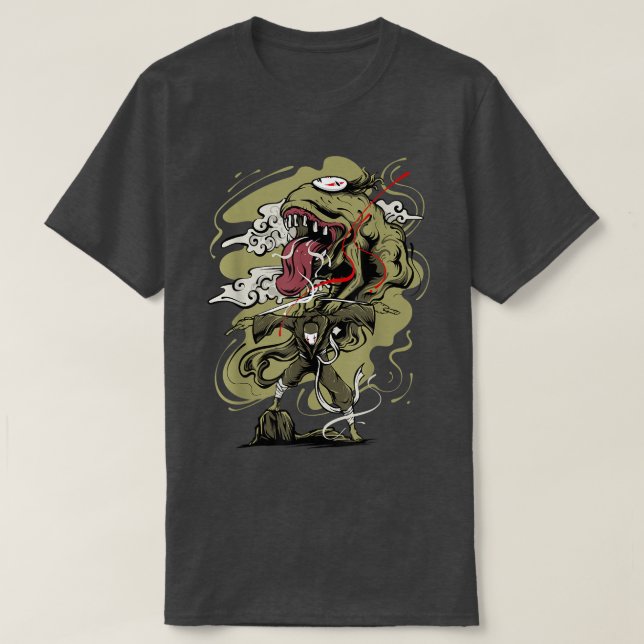Japan Anime Oni Mask Kitsune Samurai Demon Yandere T Shirt (Design framsida)