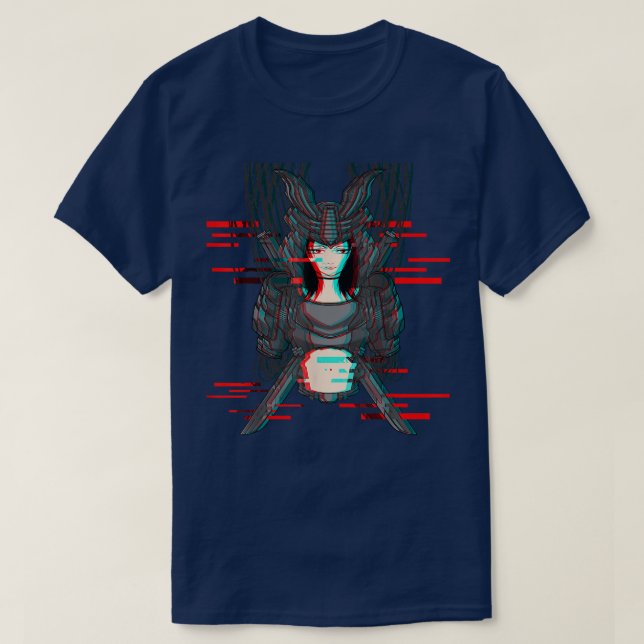 Japan Anime Robotic Technology Samurai Glitch Oni  T Shirt (Design framsida)