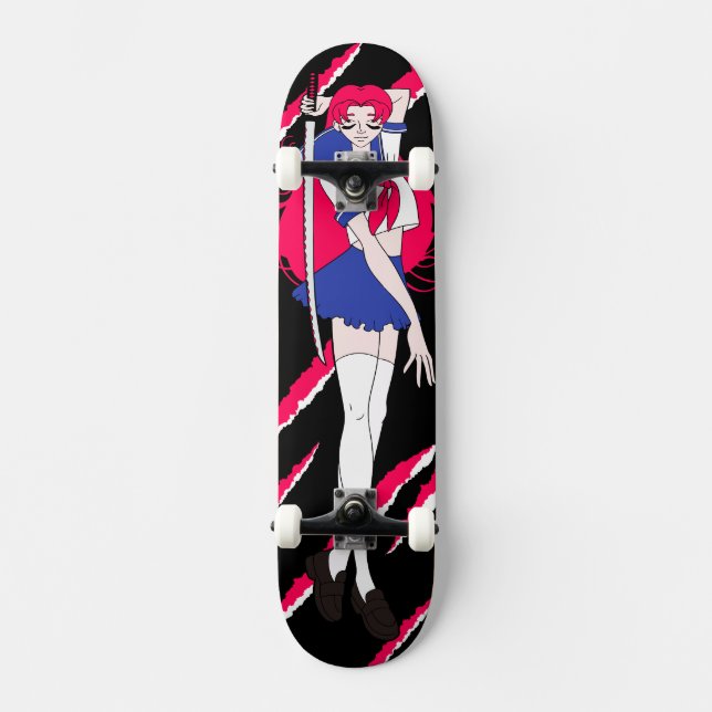 Japan Anime Rosa Schoolgirl Scratched Mini Skateboard Bräda 18,5 Cm (Framsida)