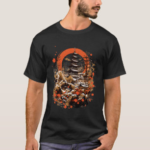 Japan Art Japansk Pagoda Sakura Blommar Aesthetic T Shirt