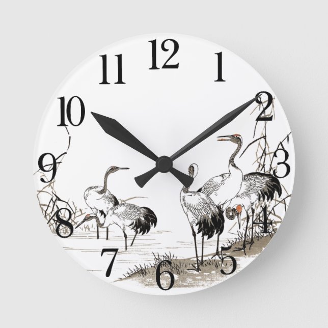 Japan Bairei Crane Birds Wetlands Wall Clock Rund Klocka (Framsida)