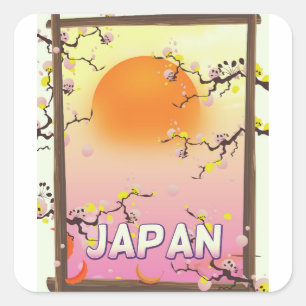 Japan Blomsterträdgård Fyrkantigt Klistermärke