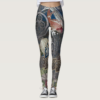 Japan broderat silke Koi Leggings