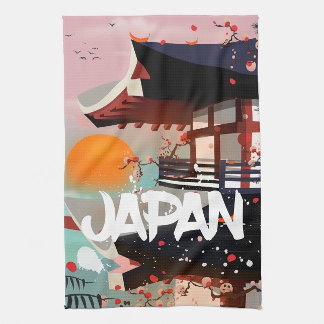 Japan Byggnad solnedgång affisch Kökshandduk (Vertikal)