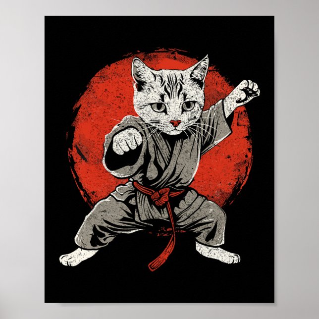 Japan Cat Martial Arts Karate Ukiyo-e Taekwondo Ji Poster (Framsidan)
