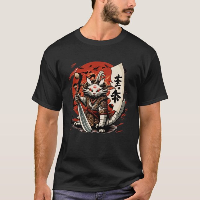 Japan Cats Samurai Warrior Katana Samurai Sword T Shirt (Framsida)