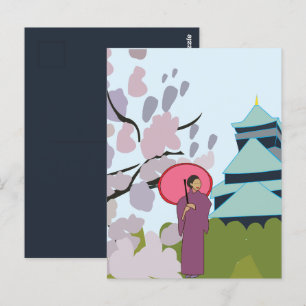 Japan Cherry Blommar Geisha Kimono Japan Vykort