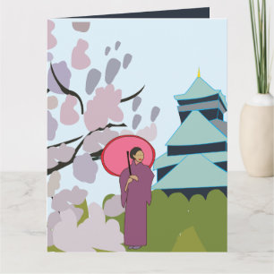 Japan Cherry Blommar Geisha Kimono Kort