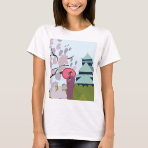 Japan Cherry Blommar Geisha Kimono T Shirt