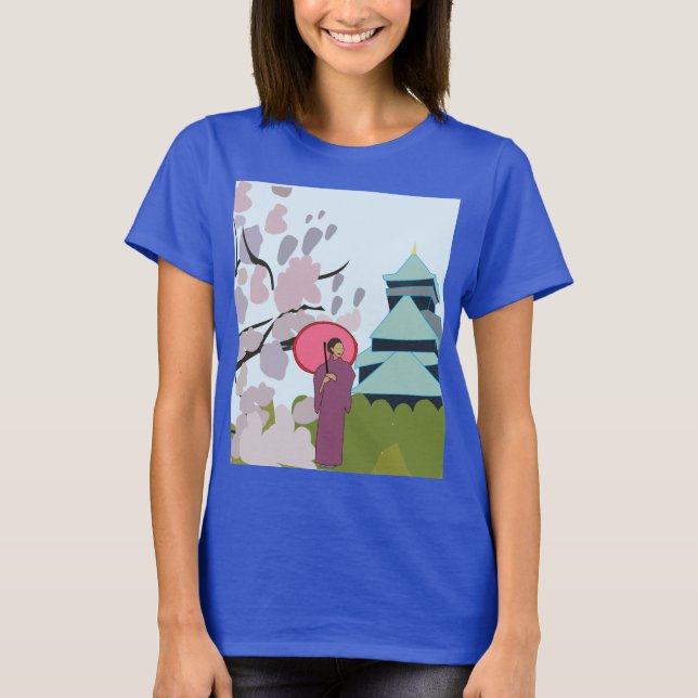 Japan Cherry Blommar Geisha Kimono T Shirt (Framsida)