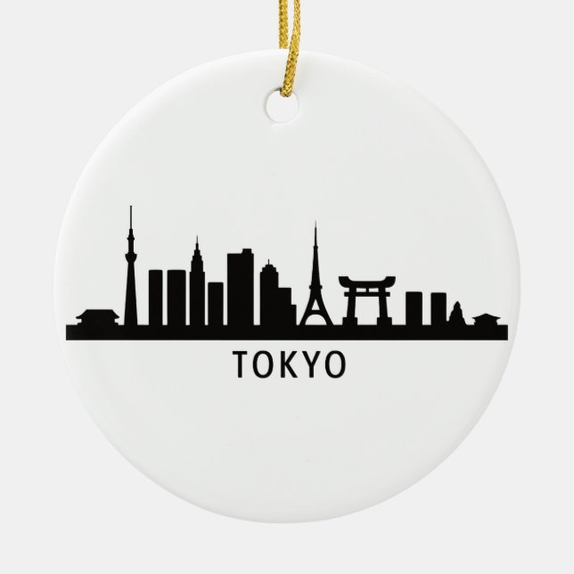 Japan Cityscape Travel | Tokyo Skyline Silhouette Julgransprydnad Keramik (Framsidan)