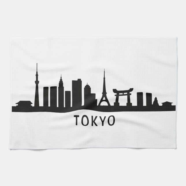 Japan Cityscape Travel | Tokyo Skyline Silhouette Kökshandduk (Horisontell)