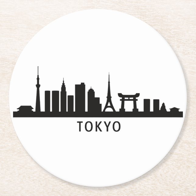 Japan Cityscape Travel | Tokyo Skyline Silhouette Underlägg Papper Rund (Framsidan)