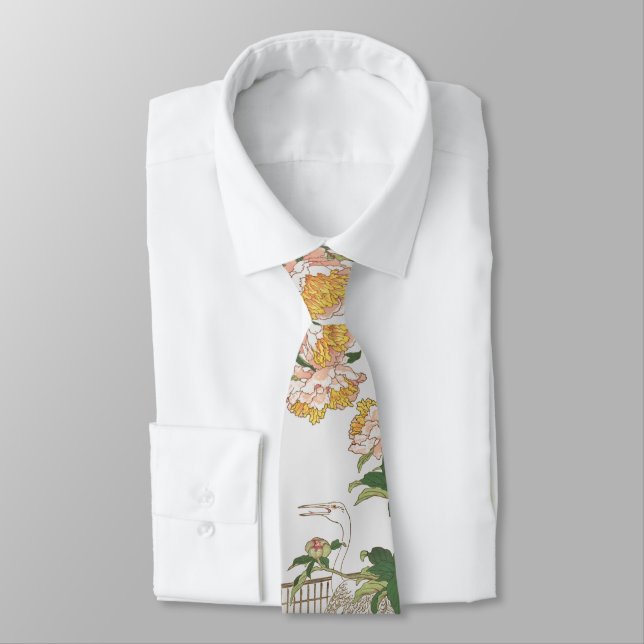 Japan Crane Bird Peony Flower Blommars Tie Slips (Bunden)