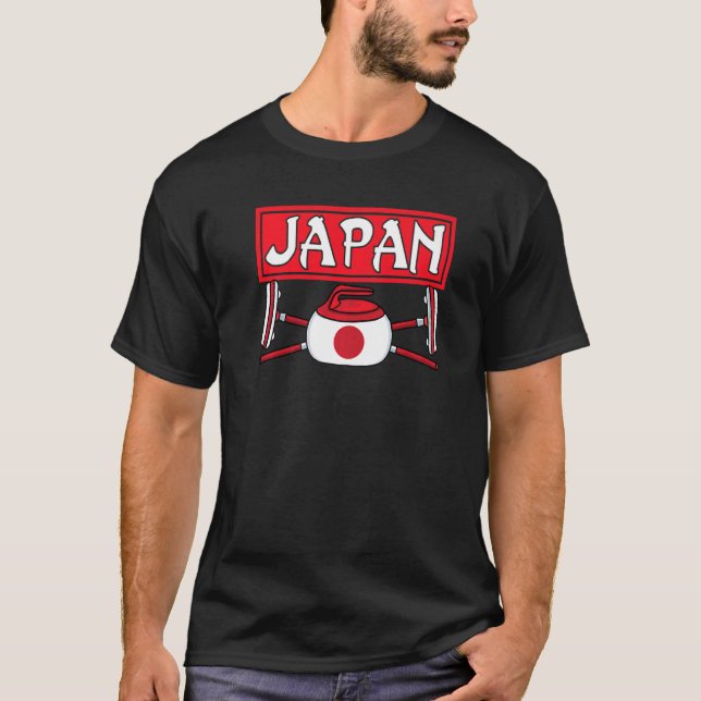 Japan Curling Broom Ice Sports Japansk Flagga T Shirt (Framsida)