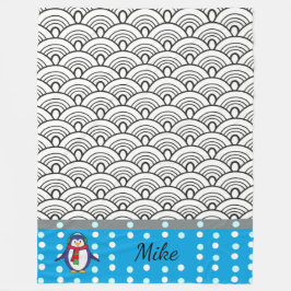 japan Doodles mönster, penguin, ditt namn Fleecefilt