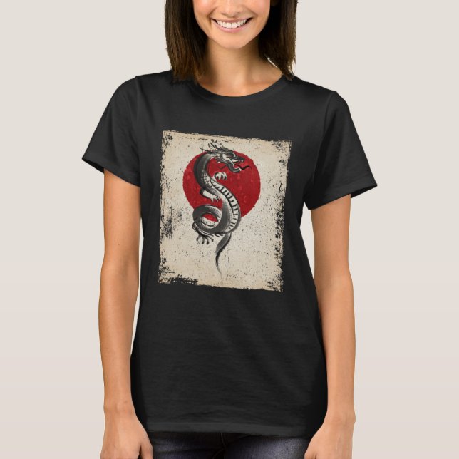 Japan dragon artwork Japanese Retro T Shirt (Framsida)