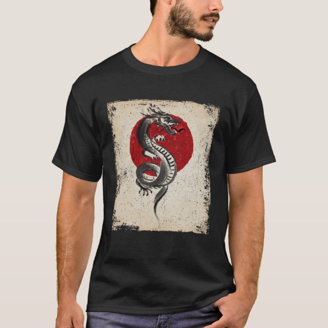 Japan dragon artwork Japanese Retro T Shirt (Framsida)