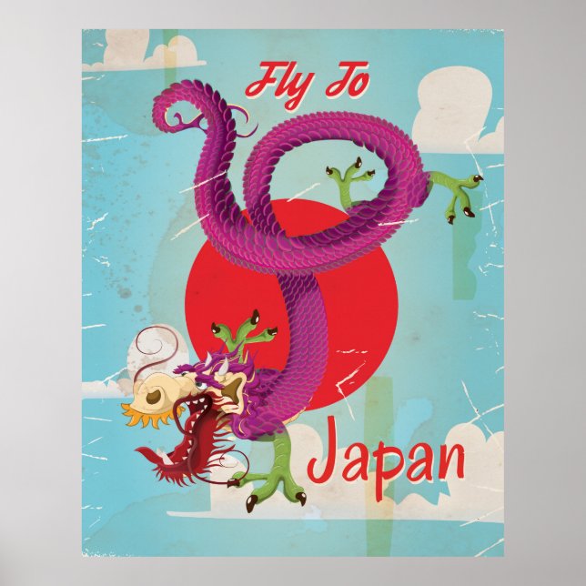 Japan Drakantisk Resemotiv Ur Årgång Poster (Framsidan)