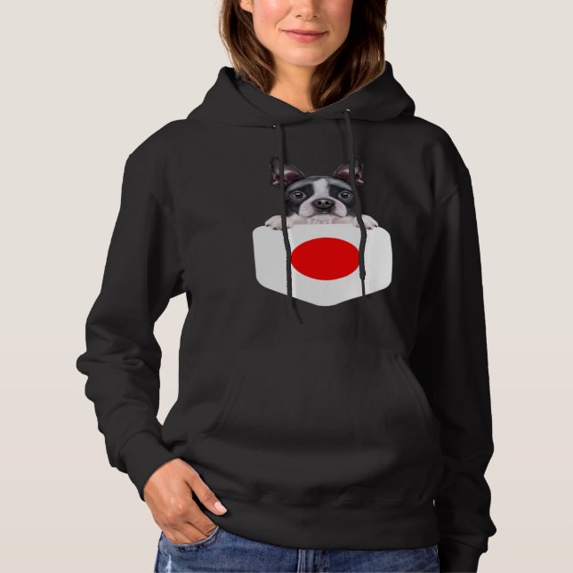 Japan Flag Boston Terrier Dog In Pocket T Shirt (Framsida)