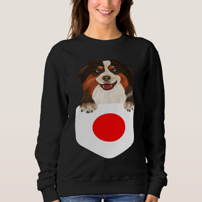 Japan Flag Miniature American Shepherd Dog In Pock T Shirt (Framsida)