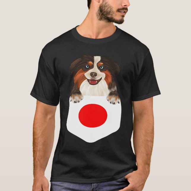 Japan Flag Miniature American Shepherd Dog In Pock T Shirt (Framsida)