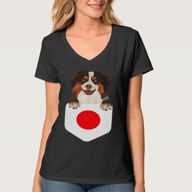 Japan Flag Miniature American Shepherd Dog In Pock T Shirt (Framsida)