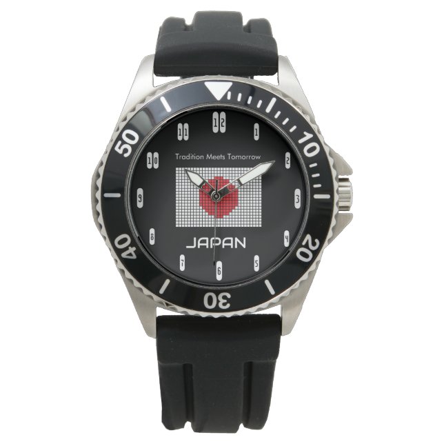 Japan Flag on Black – Bold Minimalist Armbandsur (Framsida)