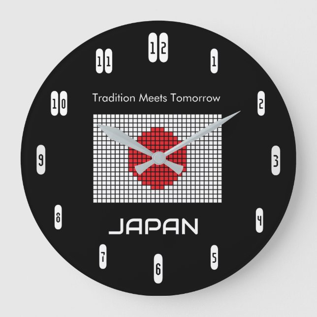 Japan Flag on Black – Bold Minimalist Stor Klocka (Framsida)