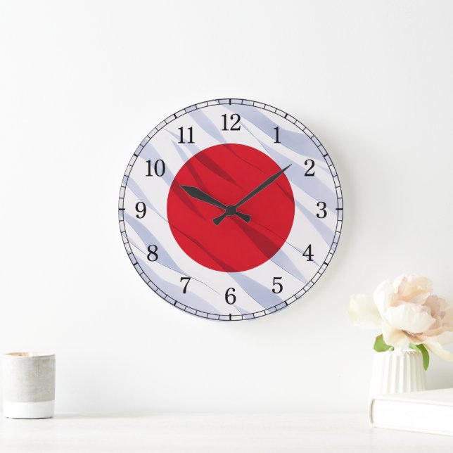 Japan Flag Wall Clock — Waving Flag Design Stor Klocka (Hem)