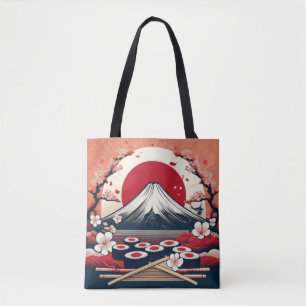 Japan Flagga with Sushi and Mount Fuji Artwork Tygkasse