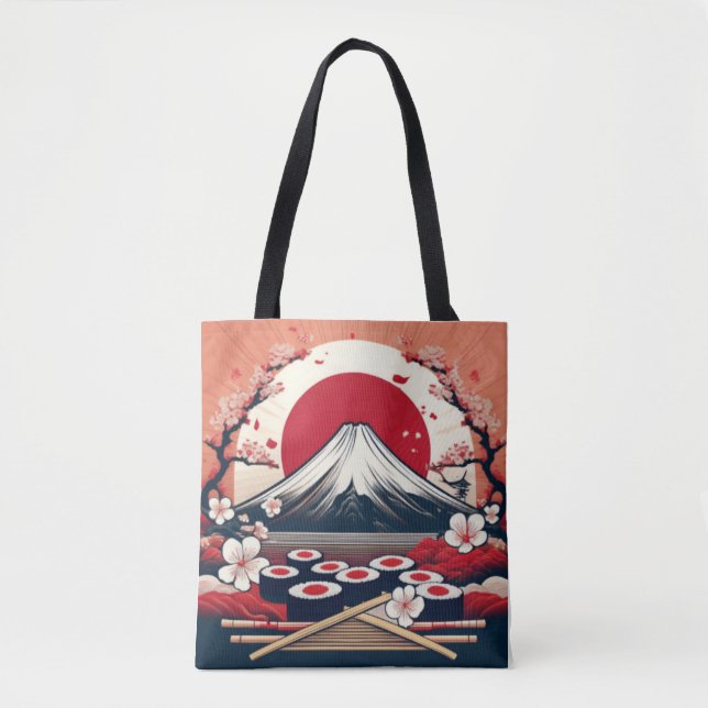 Japan Flagga with Sushi and Mount Fuji Artwork Tygkasse (Framsida)