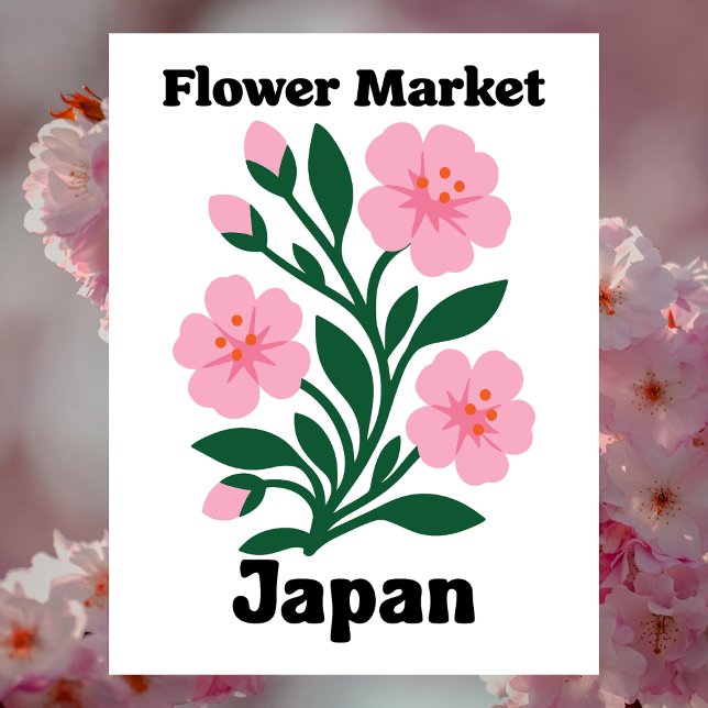 Japan Flower Market Rosa Körsbärsblom Vykort (Japan Flower Market Pink Cherry Blossom Postcard
)