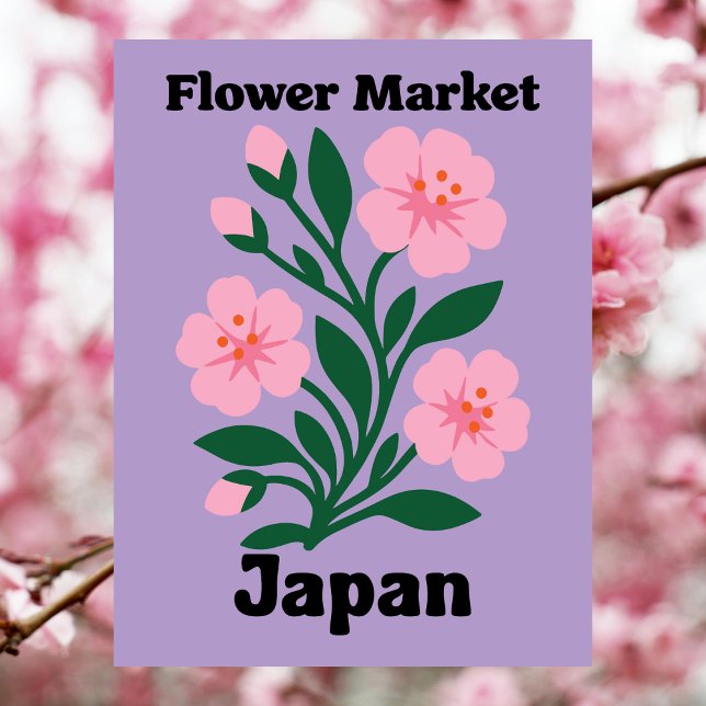 Japan Flower Market Rosa Körsbärsblomning Vykort (Japan Flower Market Pink Cherry Blossom Postcard
)