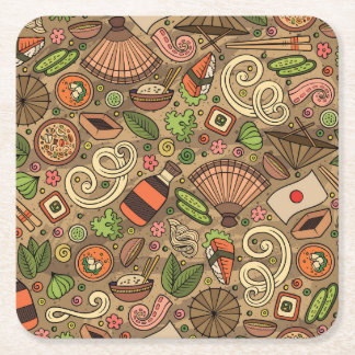 Japan Food: Cute Hand plockade Underlägg Papper Kvadrat