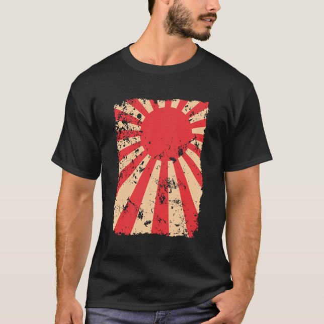 Japan för Look för resningsol flagga bedrövad gåva T Shirt (Framsida)