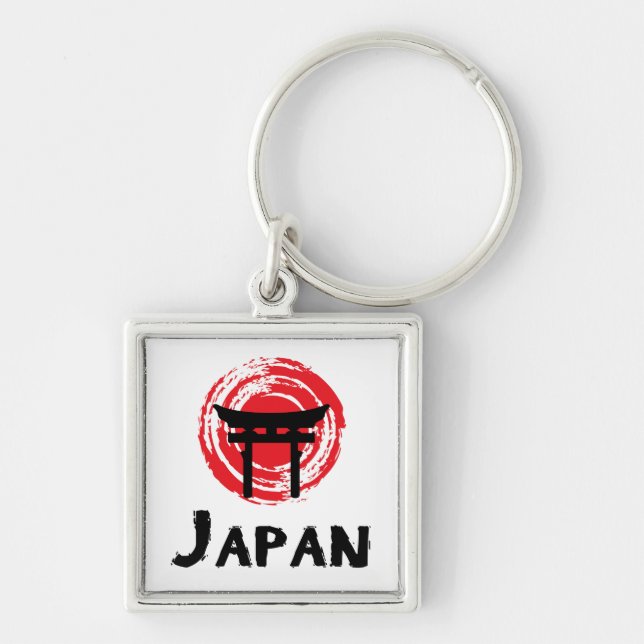 Japan Fyrkantig Silverfärgad Nyckelring (Framsidan)