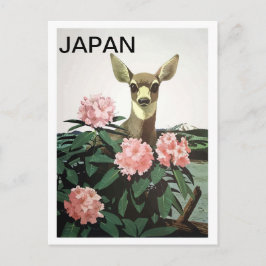 Japan, hjort i en buske med blommor, vintage resor vykort