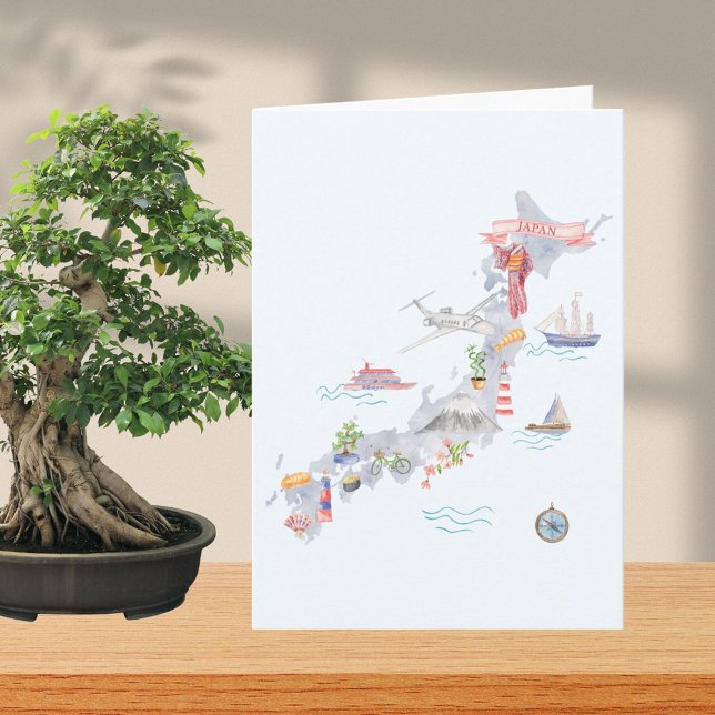 Japan Illustrated Map Folded Greeting Kort (In situ)