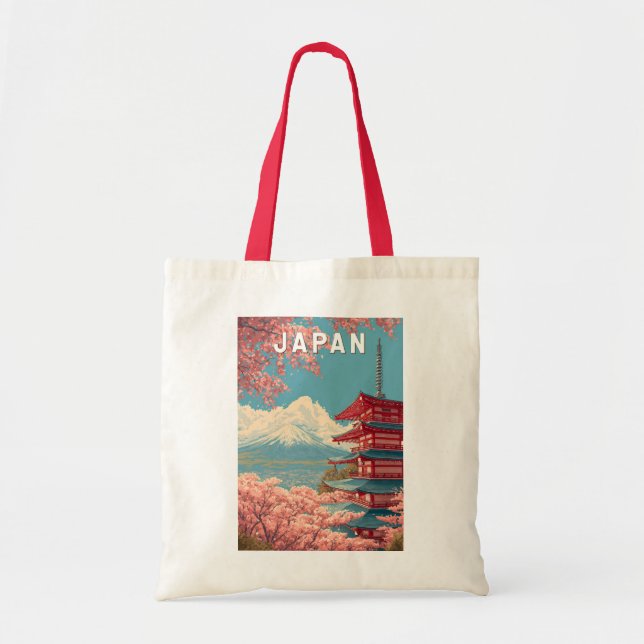 Japan Illustration Resa Konst Vintage Tygkasse (Framsidan)