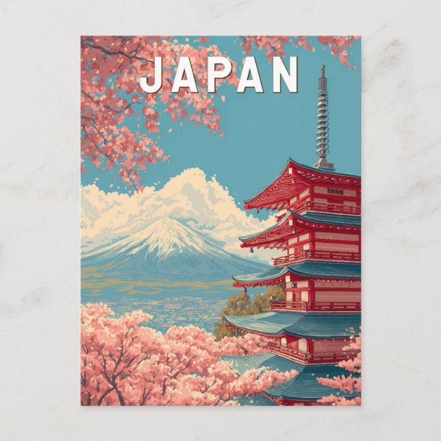 Japan Illustration Resa Konst Vintage Vykort (Framsida)