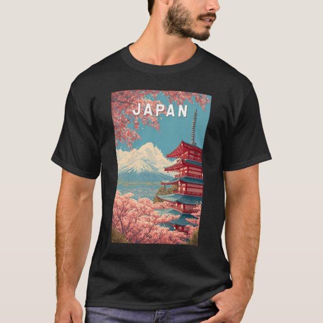 Japan Illustration Travel Art Vintage T Shirt (Framsida)