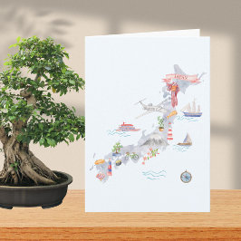 Japan Illustrerad karta Falt Välkomsthälsning Kort