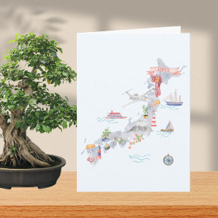 Japan Illustrerad karta Falt Välkomsthälsning Kort